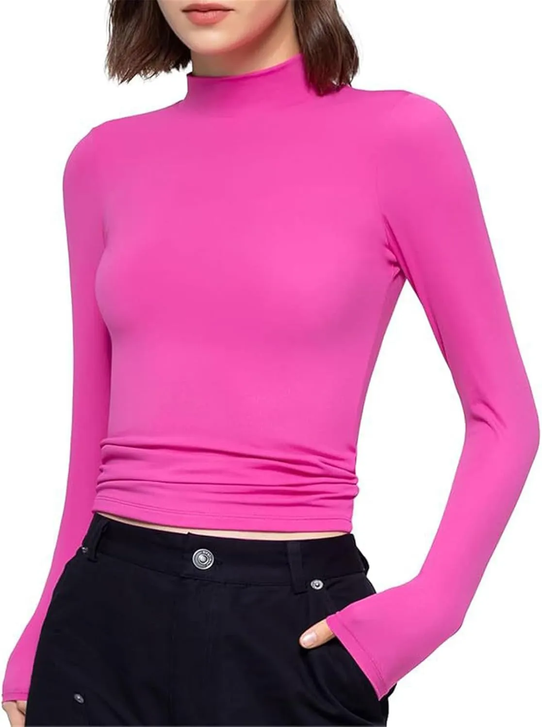 Women's Mock Turtleneck Long Sleeve Top Pullover Basic Slim Fitted Lightweight Undershirts Thermal Underwear Top