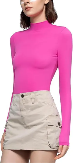 Women's Mock Turtleneck Long Sleeve Top Pullover Basic Slim Fitted Lightweight Undershirts Thermal Underwear Top