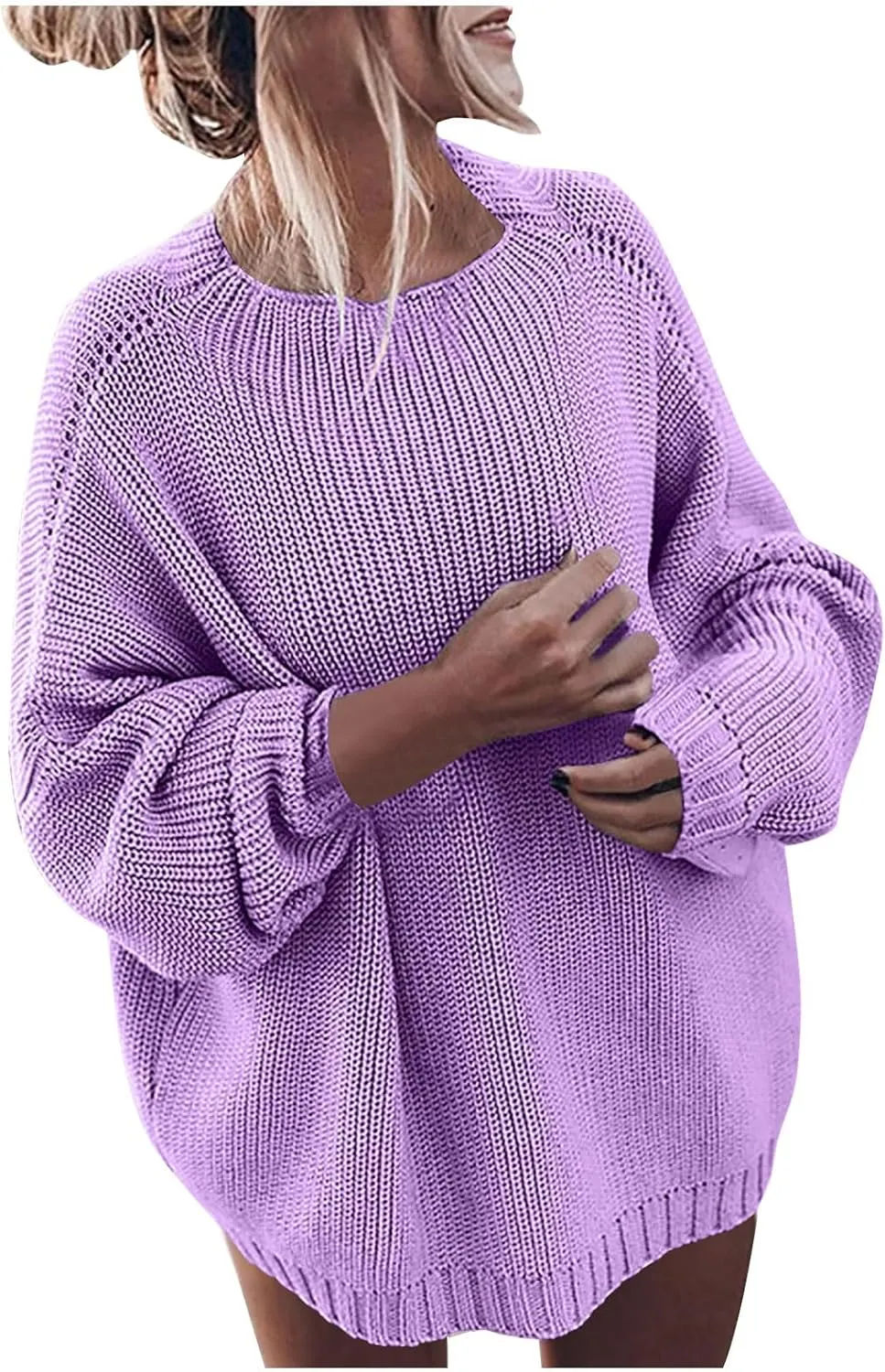 Womens Oversized Sweaters Crewneck Long Batwing Sleeve Chunky Ribbed Knit Pullover Tops Loose Knit Sweater Tops