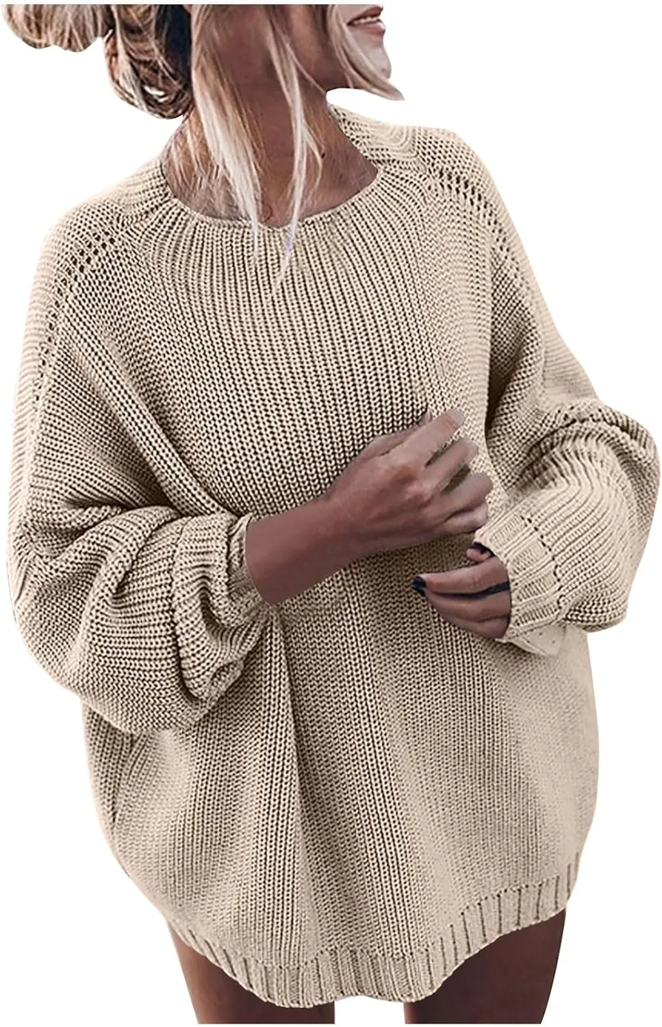 Womens Oversized Sweaters Crewneck Long Batwing Sleeve Chunky Ribbed Knit Pullover Tops Loose Knit Sweater Tops