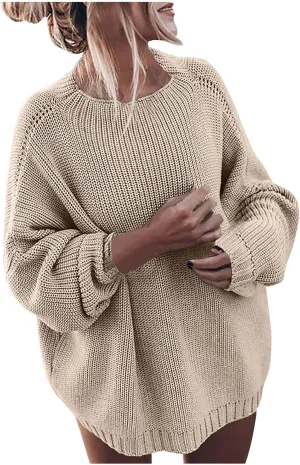 Womens Oversized Sweaters Crewneck Long Batwing Sleeve Chunky Ribbed Knit Pullover Tops Loose Knit Sweater Tops