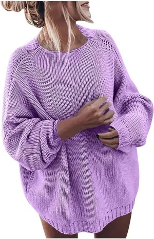 Womens Oversized Sweaters Crewneck Long Batwing Sleeve Chunky Ribbed Knit Pullover Tops Loose Knit Sweater Tops
