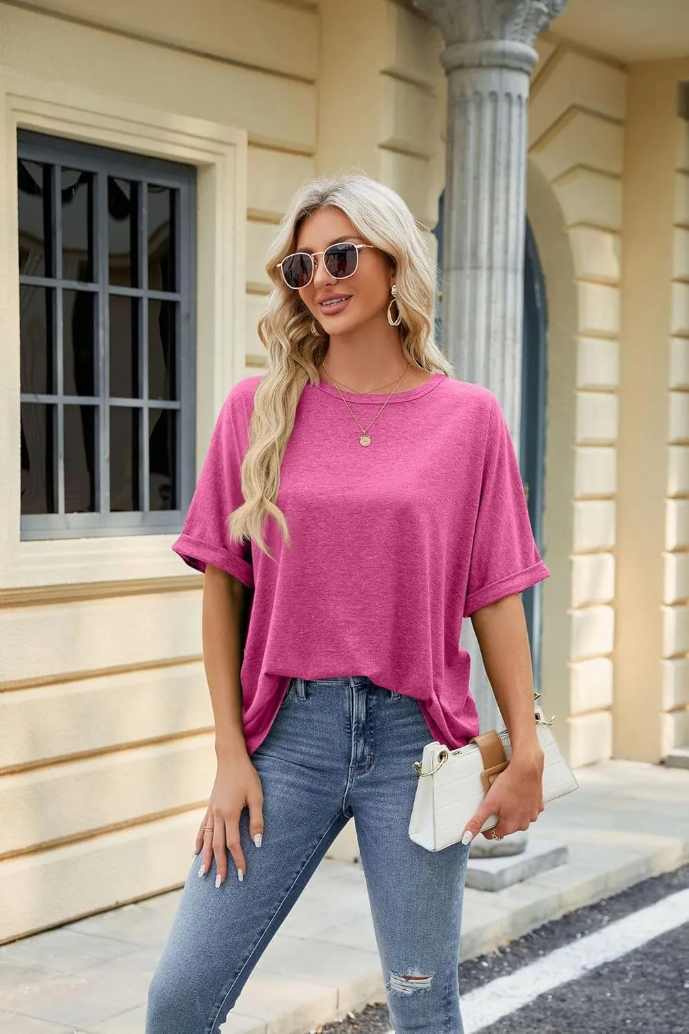 Womens Oversized T Shirts Short Sleeve Crewneck Summer Tops Casual Loose Blouse Basic Tee Tops