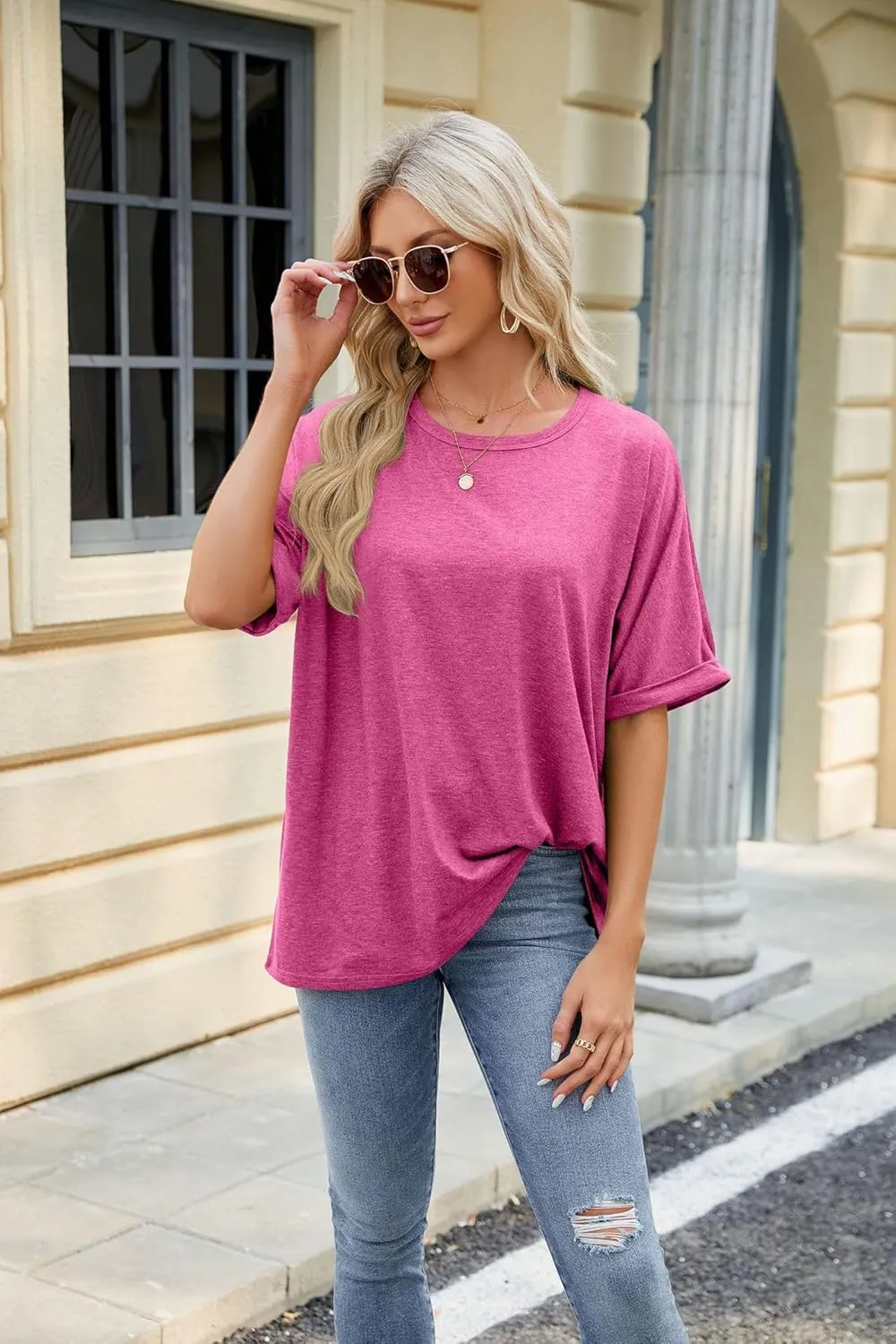 Womens Oversized T Shirts Short Sleeve Crewneck Summer Tops Casual Loose Blouse Basic Tee Tops