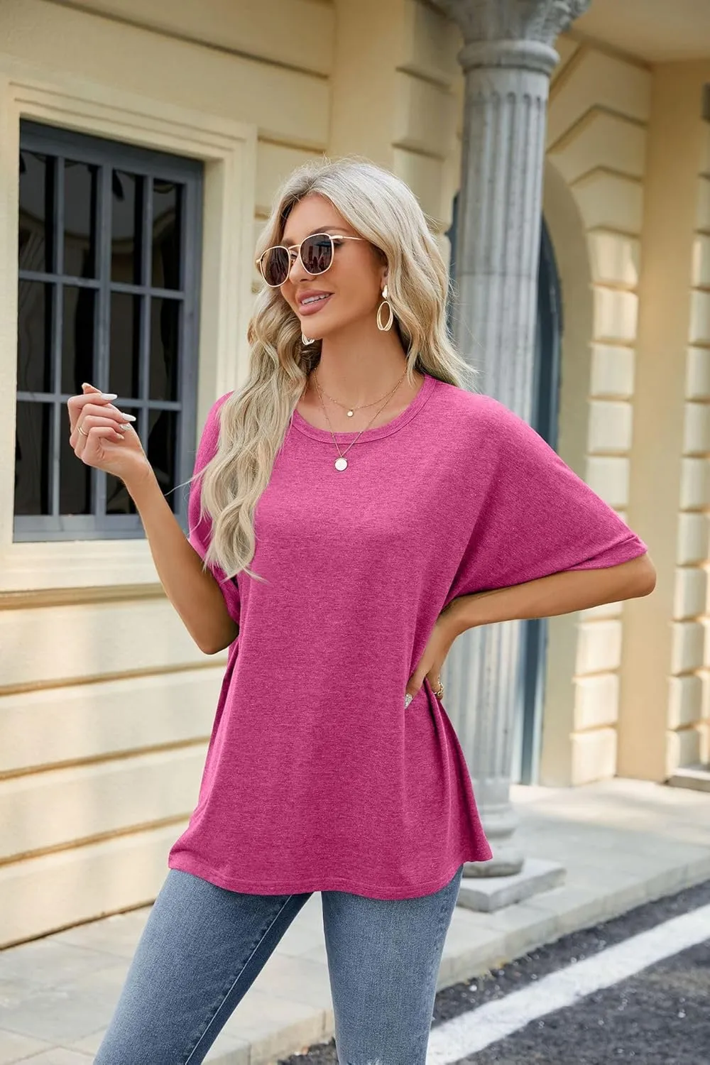 Womens Oversized T Shirts Short Sleeve Crewneck Summer Tops Casual Loose Blouse Basic Tee Tops