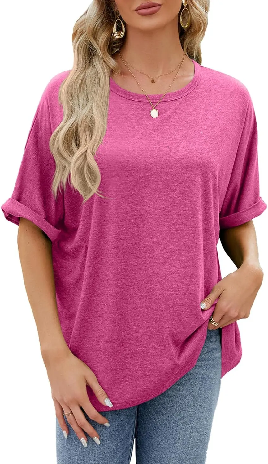 Womens Oversized T Shirts Short Sleeve Crewneck Summer Tops Casual Loose Blouse Basic Tee Tops