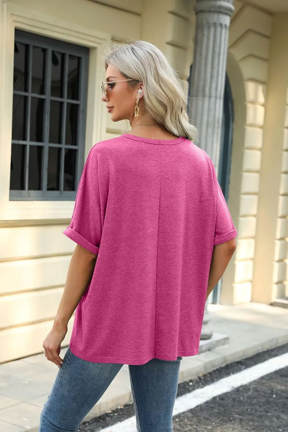 Womens Oversized T Shirts Short Sleeve Crewneck Summer Tops Casual Loose Blouse Basic Tee Tops
