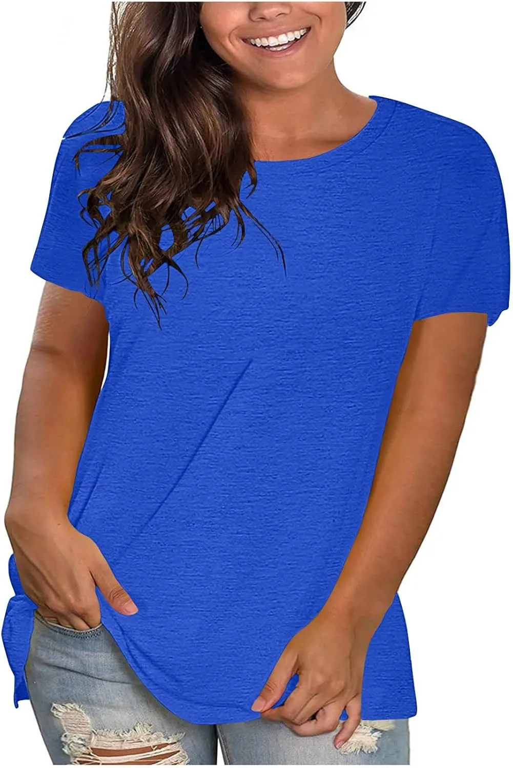 Womens Oversized Tops Hide Belly T Shirts Tops Crew Neck Short Sleeve Shirts Casaul Loose Basic Blouses