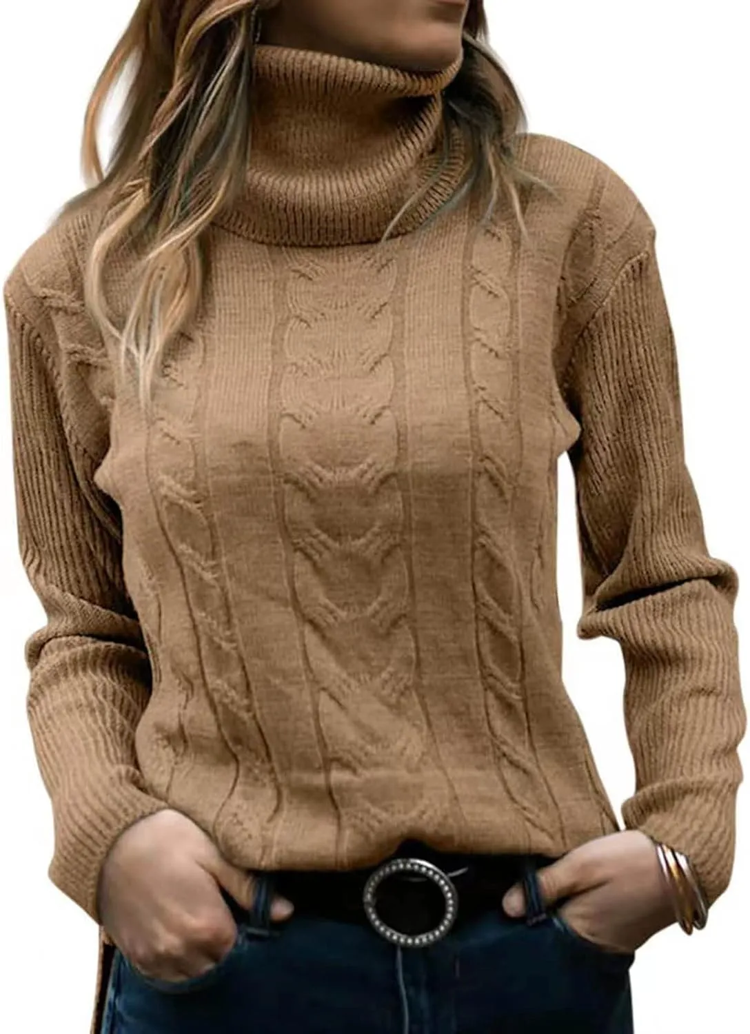 Womens Oversized Turtleneck Pullover Sweater Casual Cable Knit Long Sleeve Pullover Tops Cozy Baggy Knit Sweater Tops