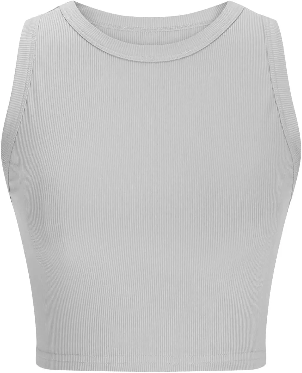 Women's Ribbed Knitted Tank Tops Round Neck Slim Basic Sleeveless Tee Shirts Summer Casual Workout Athletic Shirts