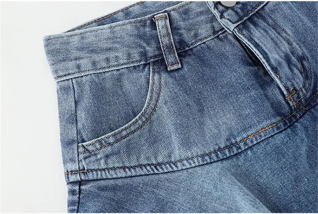 Women's Ruffle Harajuku Denim Mini Pleated Skirt Summer Casual High Waist Denim Skirt