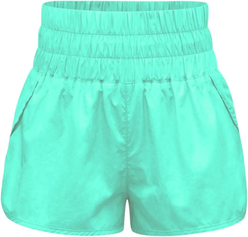 Women's Running Shorts Quick Dry Gym Workout Shorts Elastic High Waisted Athletic Pocket Shorts No Liner
