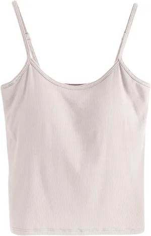 Womens Short Camisole with Built in Bra Modal Crop Tops Adjustable Spaghetti Strap Tank Tops