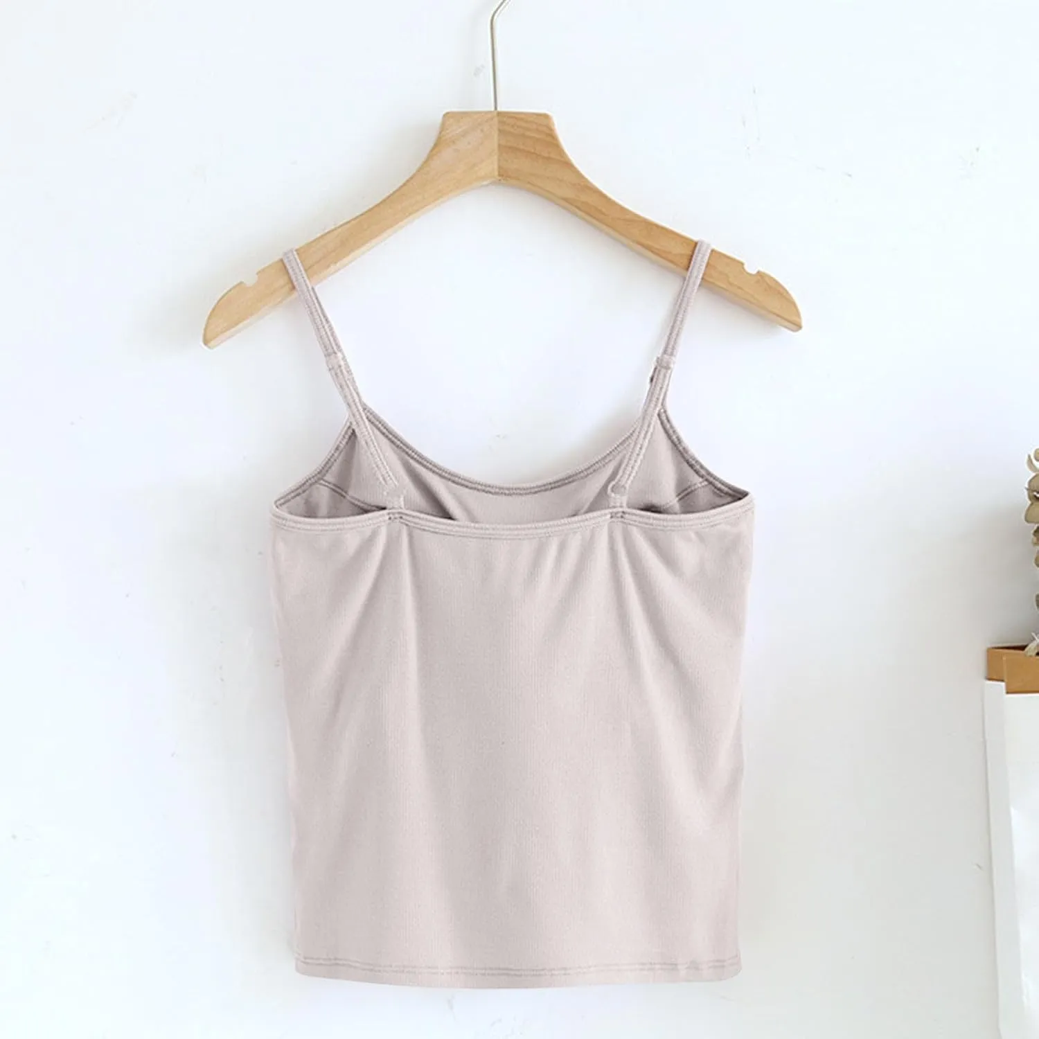 Womens Short Camisole with Built in Bra Modal Crop Tops Adjustable Spaghetti Strap Tank Tops