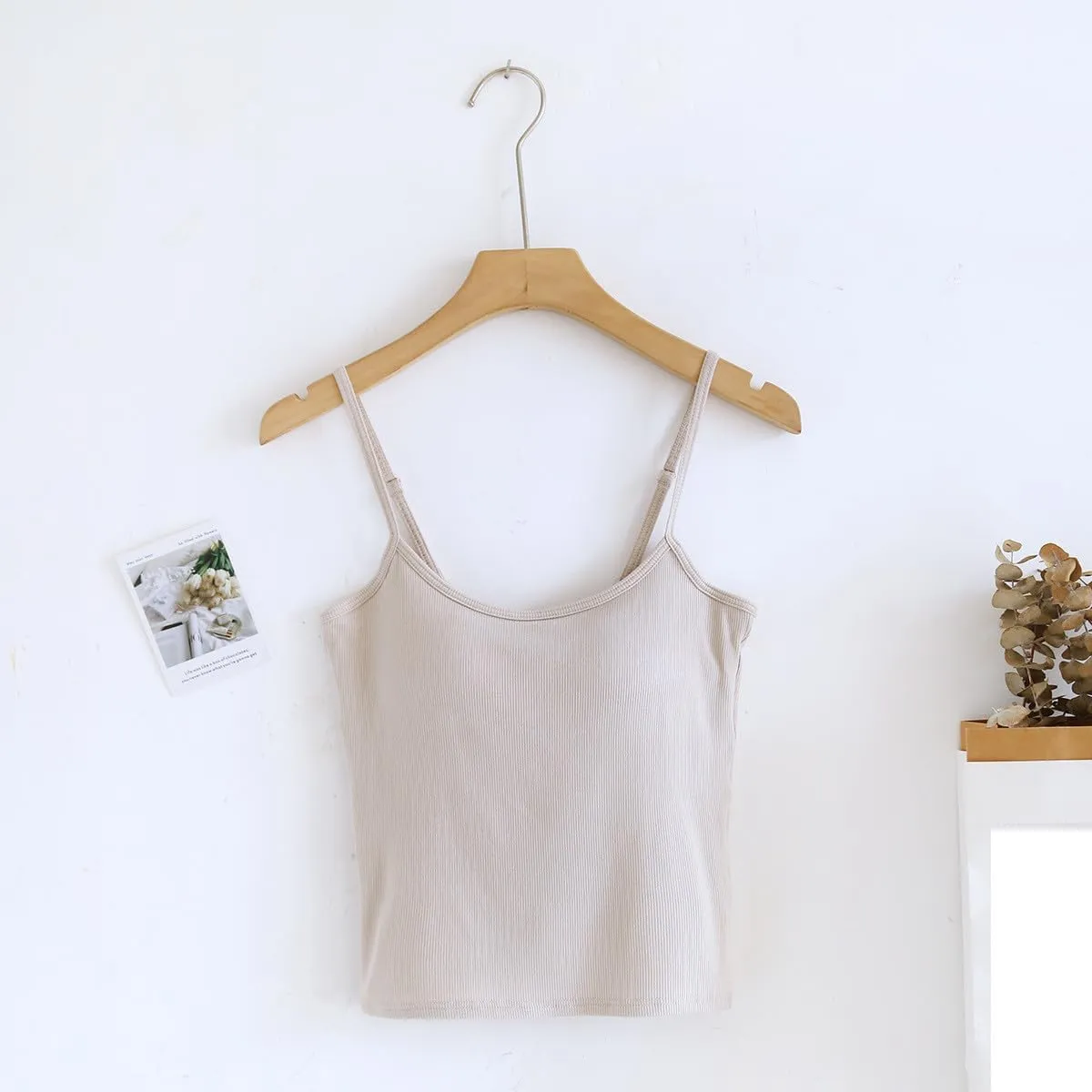Womens Short Camisole with Built in Bra Modal Crop Tops Adjustable Spaghetti Strap Tank Tops