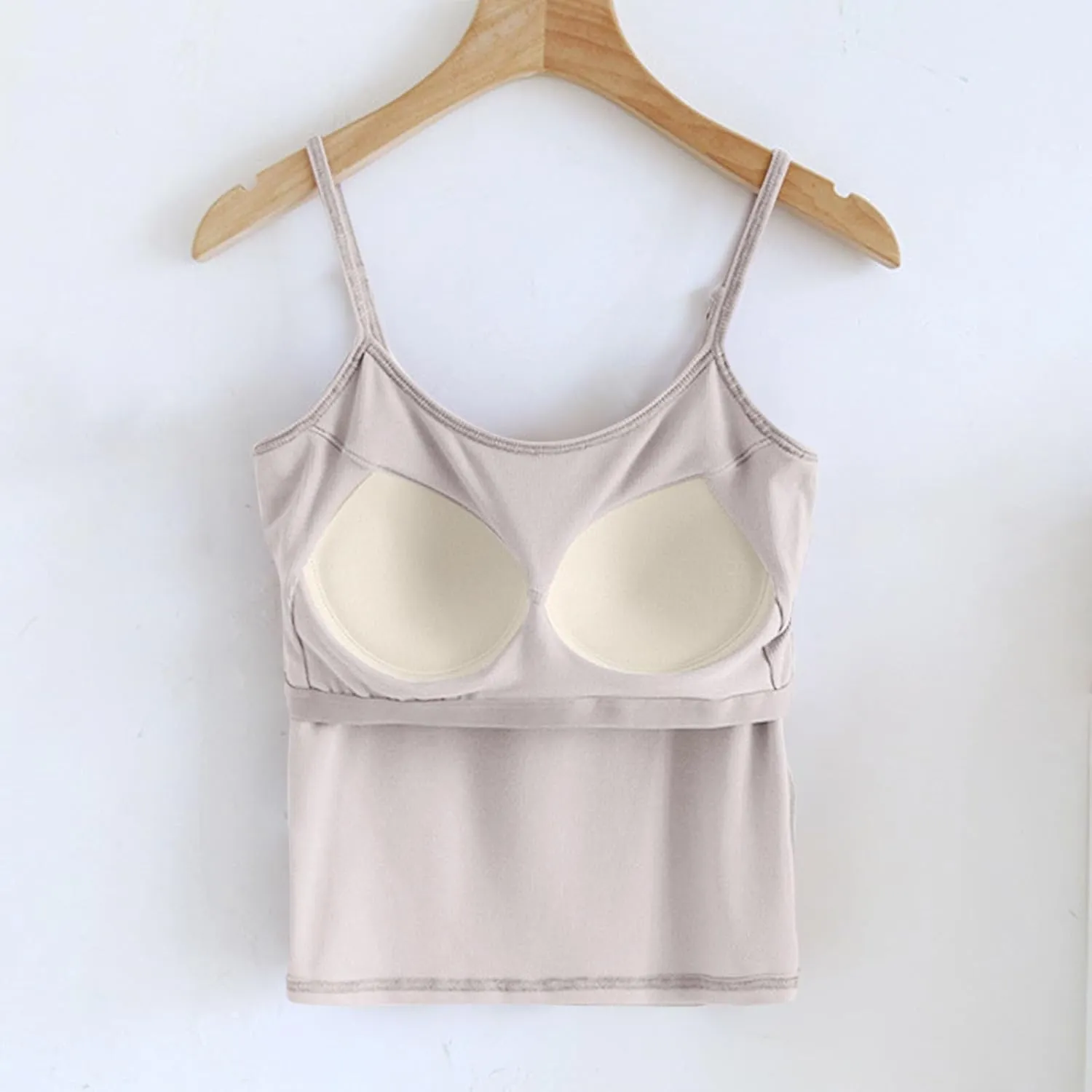 Womens Short Camisole with Built in Bra Modal Crop Tops Adjustable Spaghetti Strap Tank Tops
