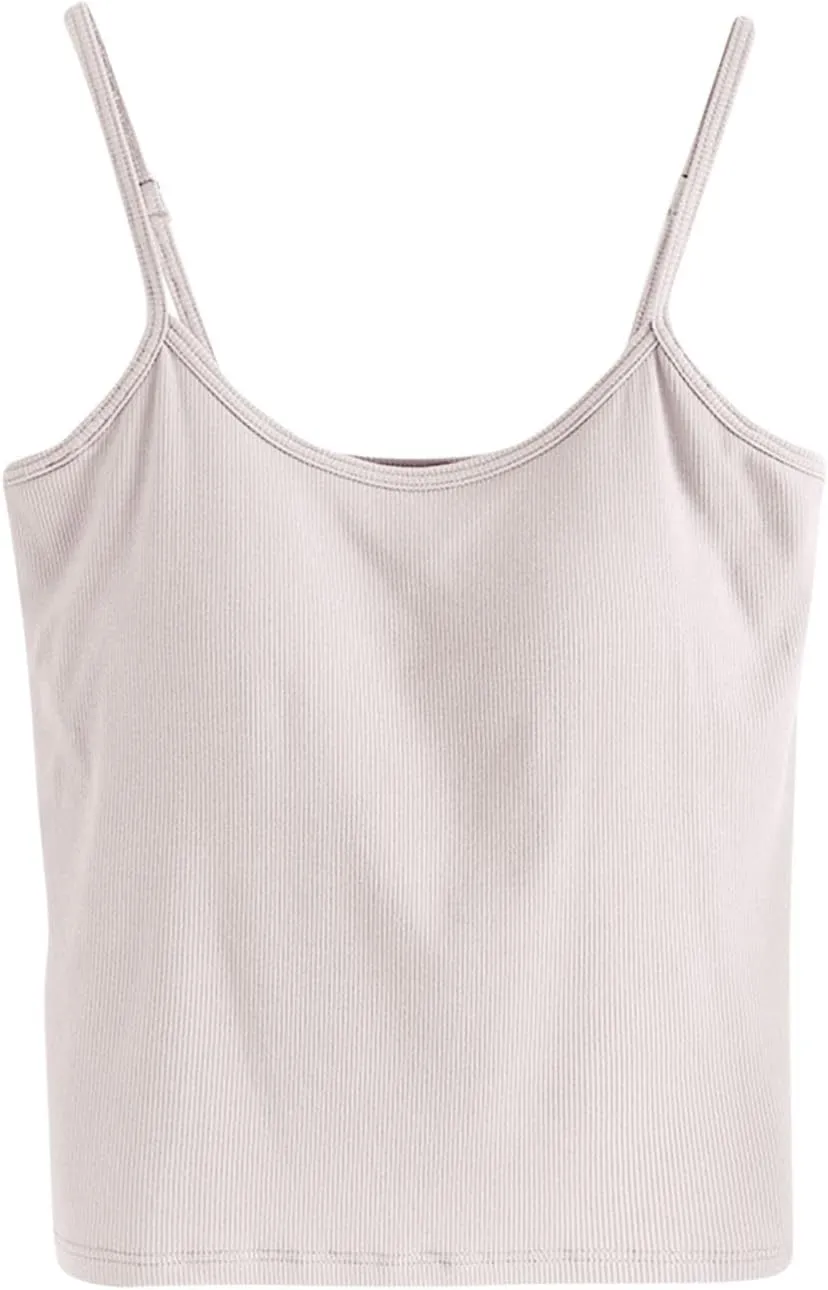 Womens Short Camisole with Built in Bra Modal Crop Tops Adjustable Spaghetti Strap Tank Tops