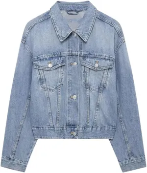Women's Single Button Denim Jacket Casual Long Sleeve Lapel Short Denim Jacket