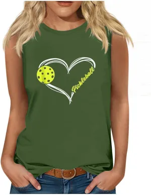 Womens Sleeveless Tank Top Heart Print Graphic Tee Summer Casual Workout Shirt Sports Pickleball Tops