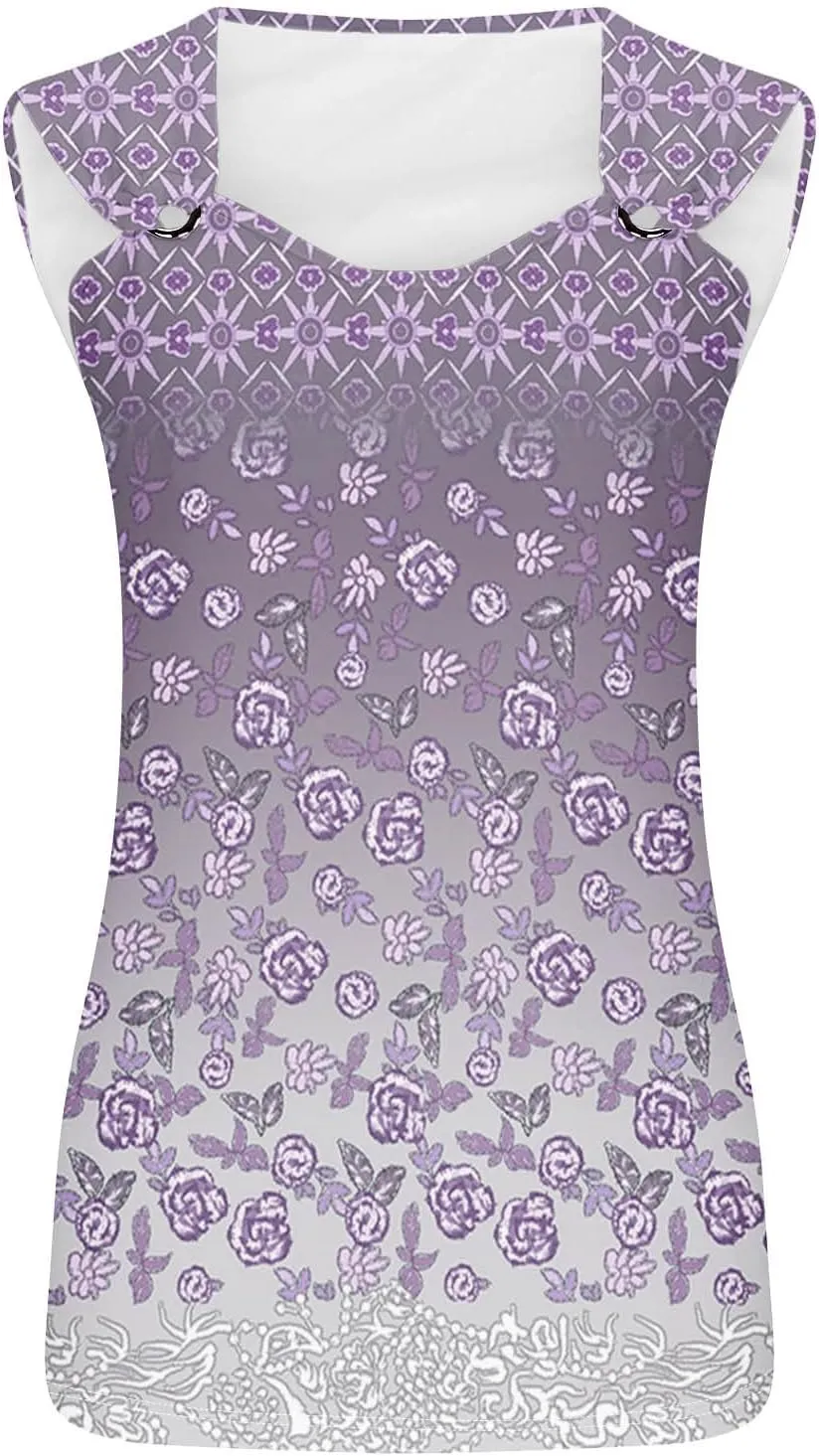Women's Summer Casual Tank Tops Beach Vacation Shirts Geometric Floral Printed Suspender Tops Dressy Casual