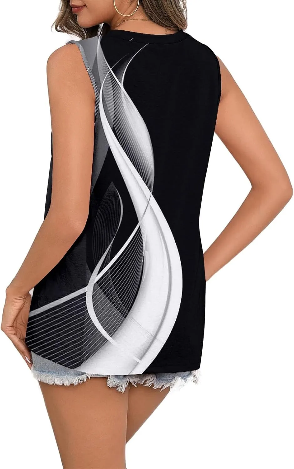 Women's Summer Tank Tops 2025 Fashion Pleated Crew Neck Floral Loose Fit Casual Sleeveless Flowy Boho Tunic Shirts