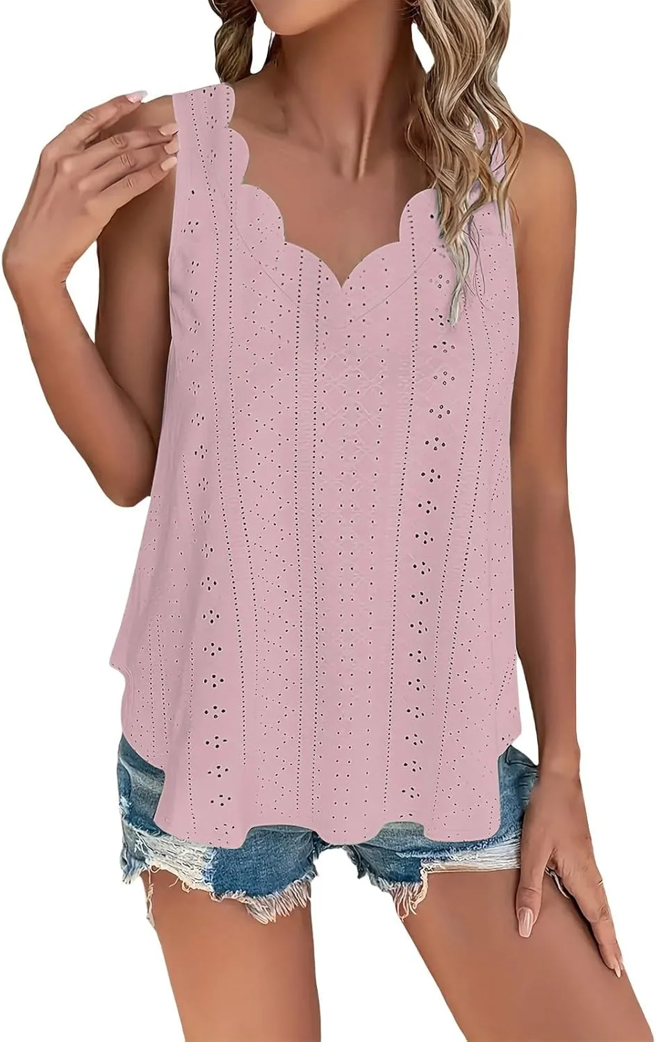 Womens Summer Tops V Neck Sleeveless Textured Tank Tops Dressy 2025 Cute Basic Blouses Shirts