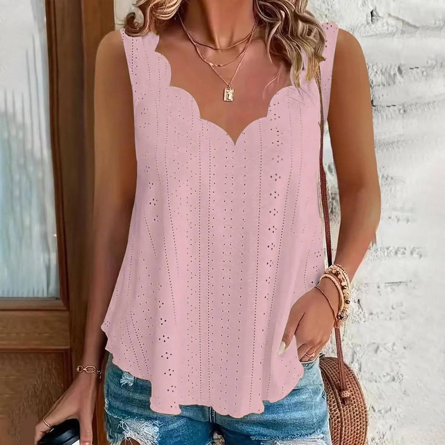 Womens Summer Tops V Neck Sleeveless Textured Tank Tops Dressy 2025 Cute Basic Blouses Shirts