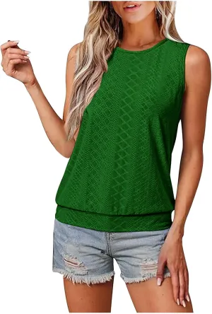 Womens Tank Tops Loose Fit Casual Round Neck Sleeveless Summer Dressy Tops 2025 Trendy Vacation Clothes