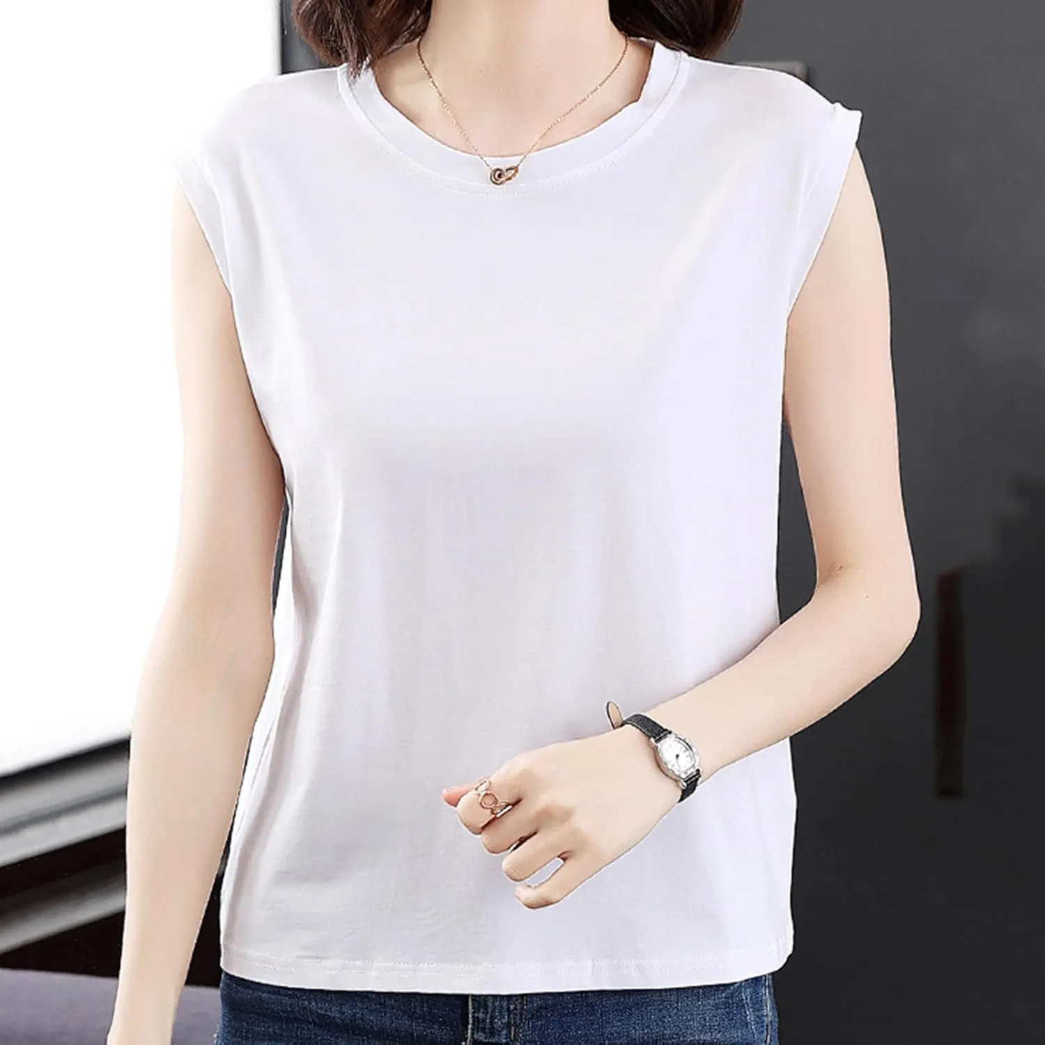 Womens Tank Tops Summer 2025 Casual Soft Comfy Plus Size Vests Round Neck Sleeveless Solid Color Loose T-Shirts