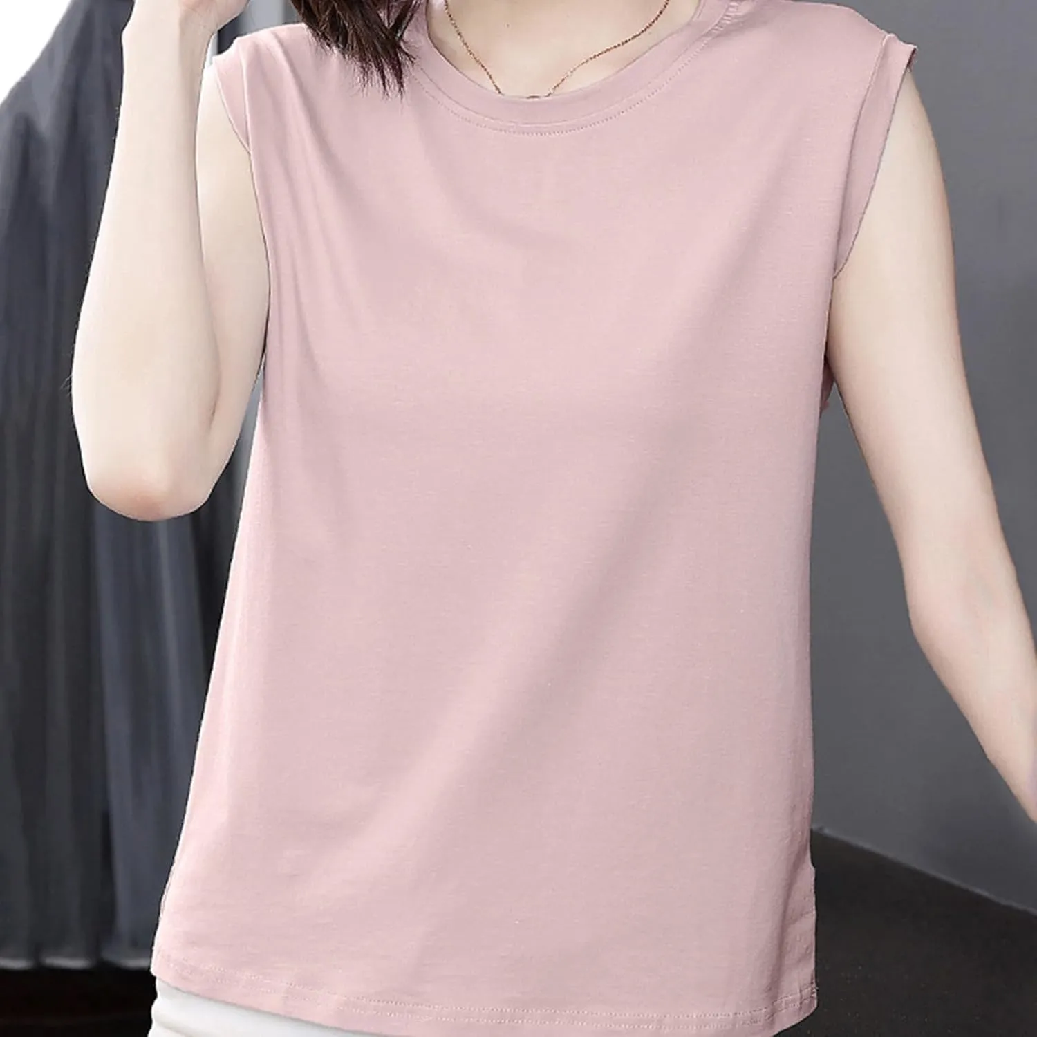 Womens Tank Tops Summer 2025 Casual Soft Comfy Plus Size Vests Round Neck Sleeveless Solid Color Loose T-Shirts