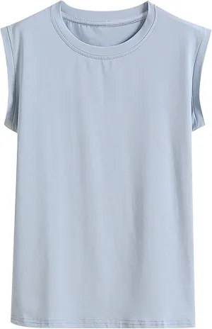Womens Tank Tops Summer 2025 Casual Soft Comfy Plus Size Vests Round Neck Sleeveless Solid Color Loose T-Shirts