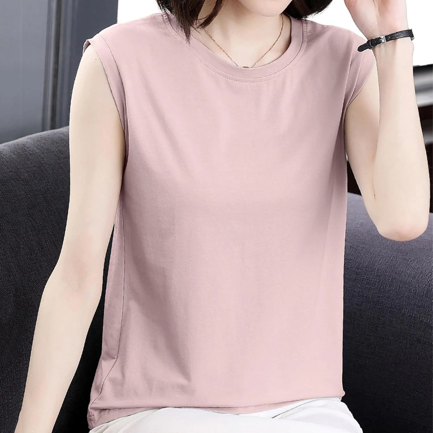 Womens Tank Tops Summer 2025 Casual Soft Comfy Plus Size Vests Round Neck Sleeveless Solid Color Loose T-Shirts