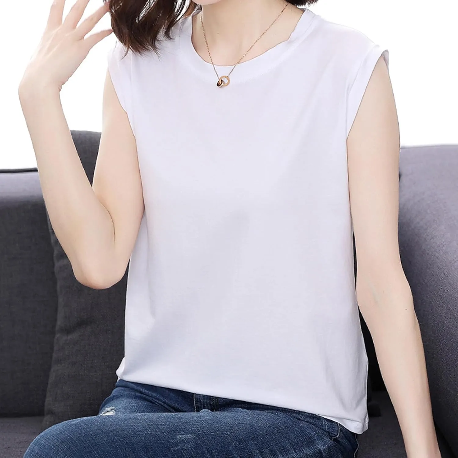 Womens Tank Tops Summer 2025 Casual Soft Comfy Plus Size Vests Round Neck Sleeveless Solid Color Loose T-Shirts