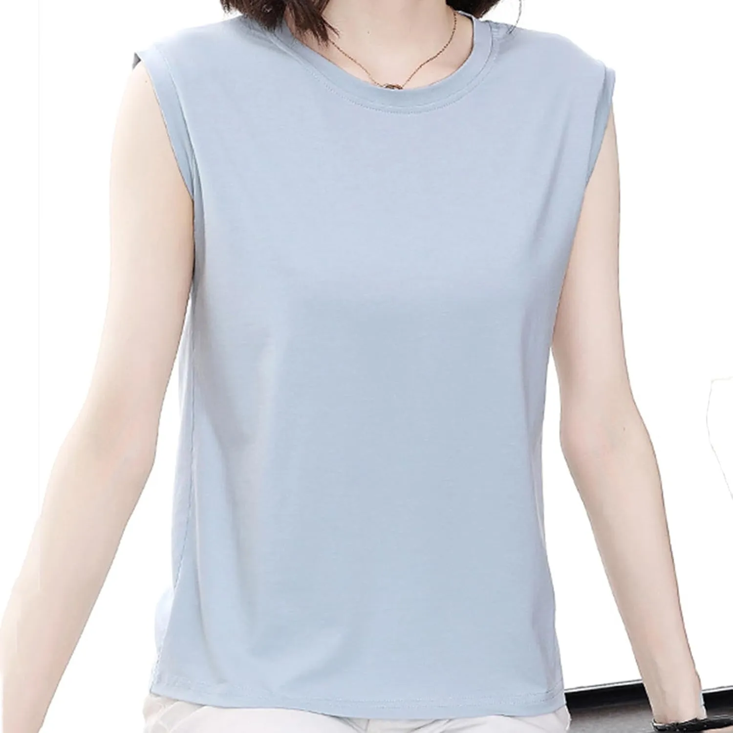 Womens Tank Tops Summer 2025 Casual Soft Comfy Plus Size Vests Round Neck Sleeveless Solid Color Loose T-Shirts