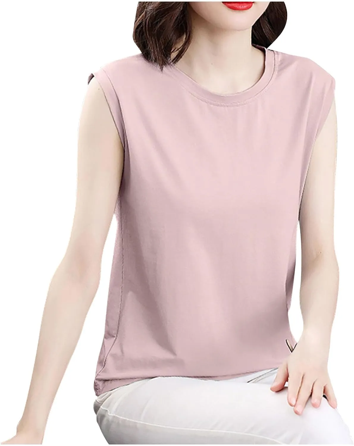 Womens Tank Tops Summer 2025 Casual Soft Comfy Plus Size Vests Round Neck Sleeveless Solid Color Loose T-Shirts