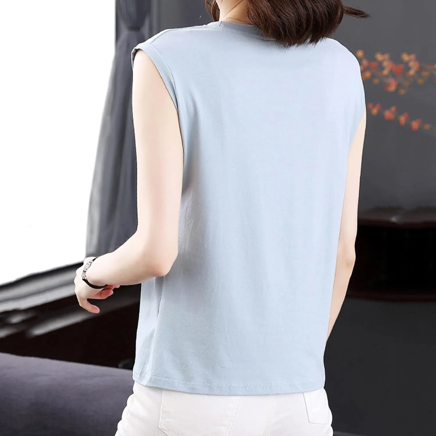 Womens Tank Tops Summer 2025 Casual Soft Comfy Plus Size Vests Round Neck Sleeveless Solid Color Loose T-Shirts