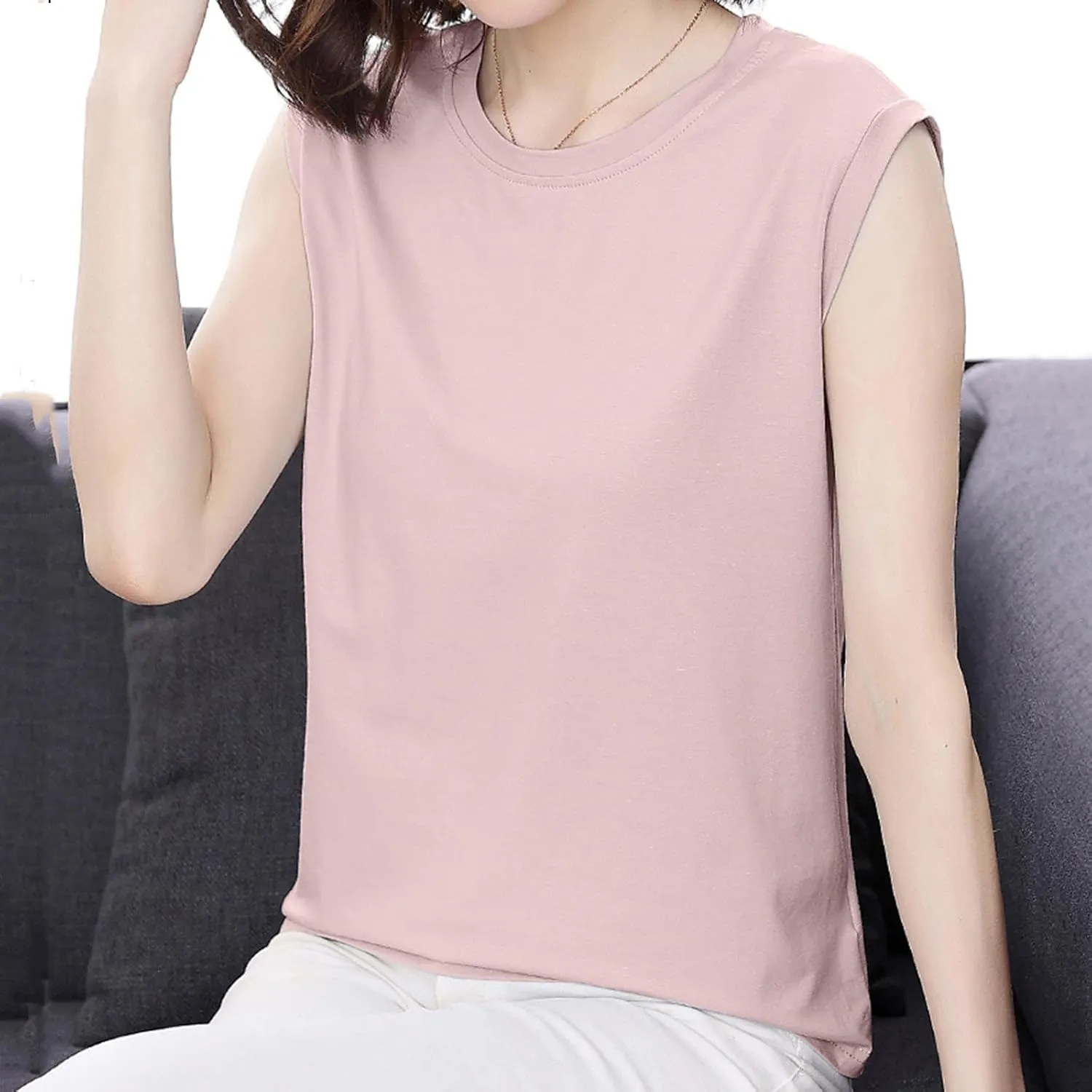 Womens Tank Tops Summer 2025 Casual Soft Comfy Plus Size Vests Round Neck Sleeveless Solid Color Loose T-Shirts