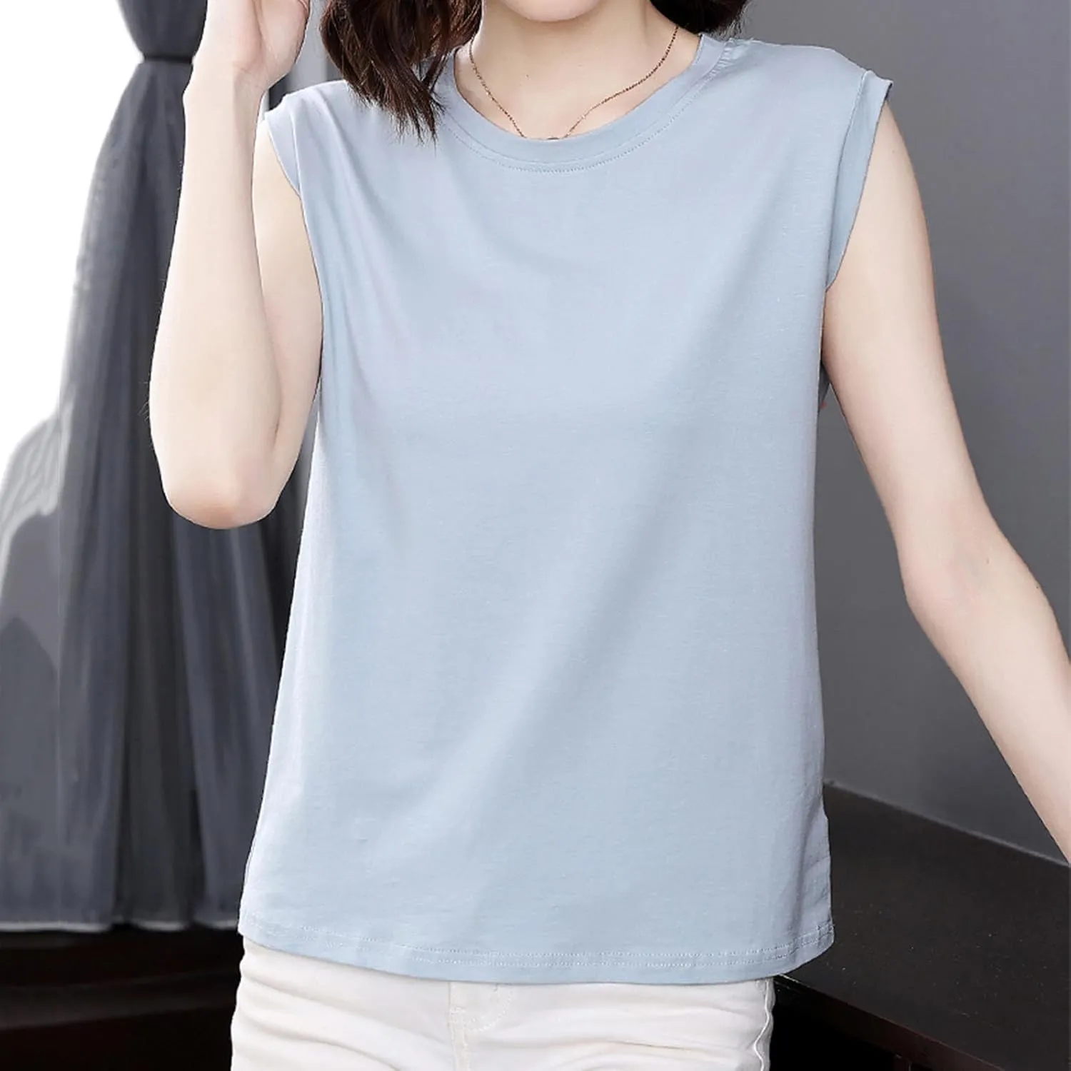 Womens Tank Tops Summer 2025 Casual Soft Comfy Plus Size Vests Round Neck Sleeveless Solid Color Loose T-Shirts