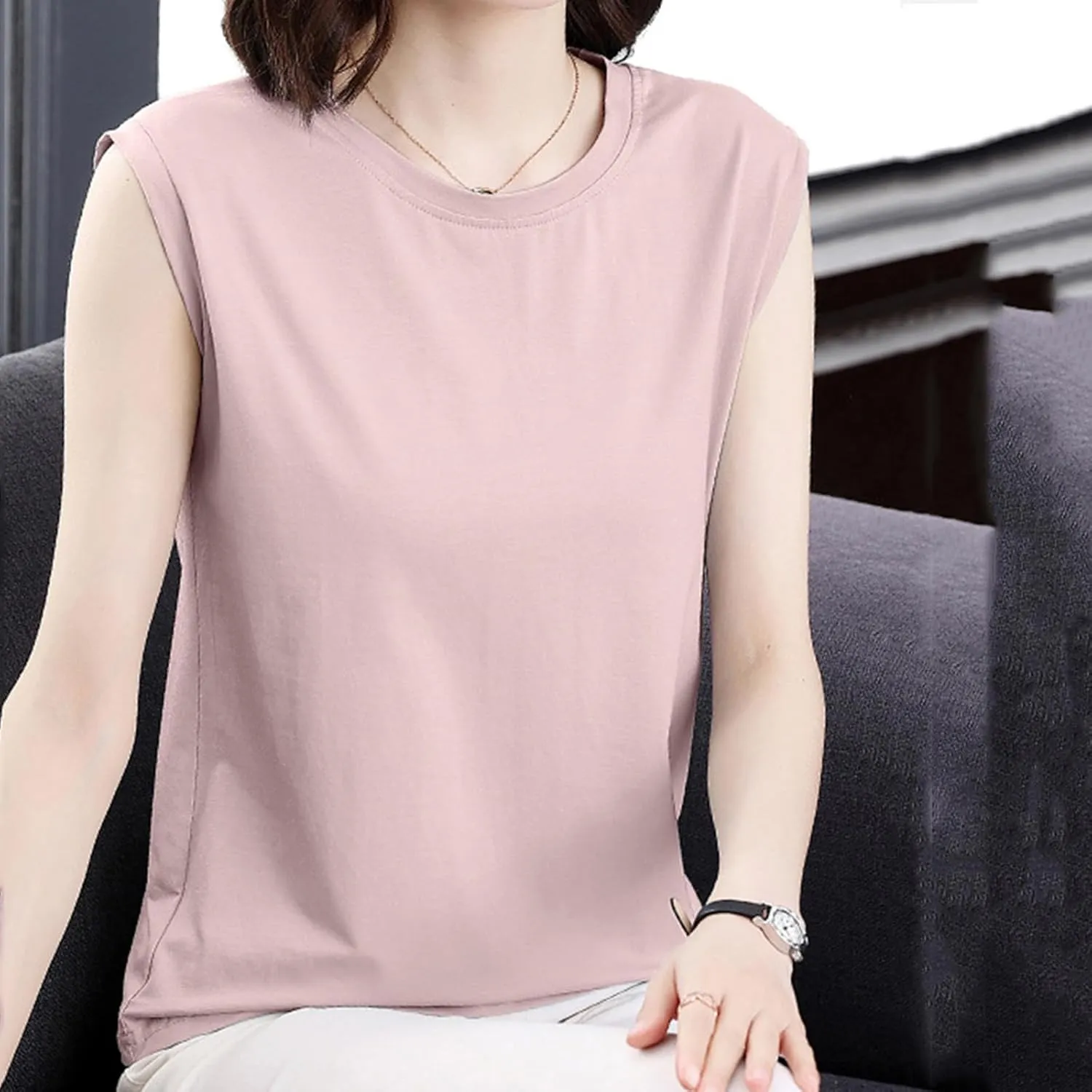 Womens Tank Tops Summer 2025 Casual Soft Comfy Plus Size Vests Round Neck Sleeveless Solid Color Loose T-Shirts