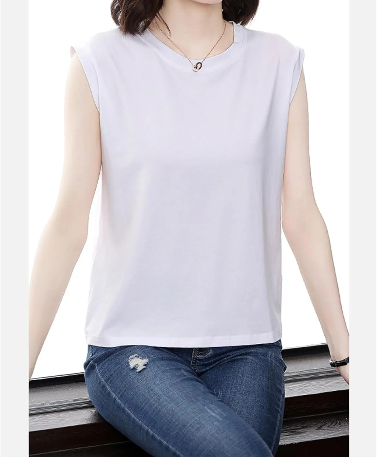 Womens Tank Tops Summer 2025 Casual Soft Comfy Plus Size Vests Round Neck Sleeveless Solid Color Loose T-Shirts