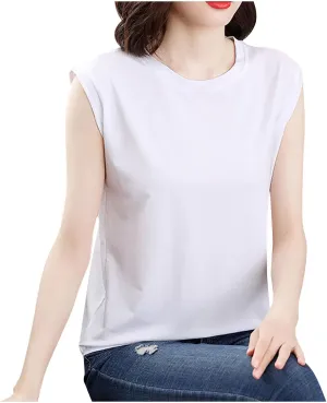 Womens Tank Tops Summer 2025 Casual Soft Comfy Plus Size Vests Round Neck Sleeveless Solid Color Loose T-Shirts