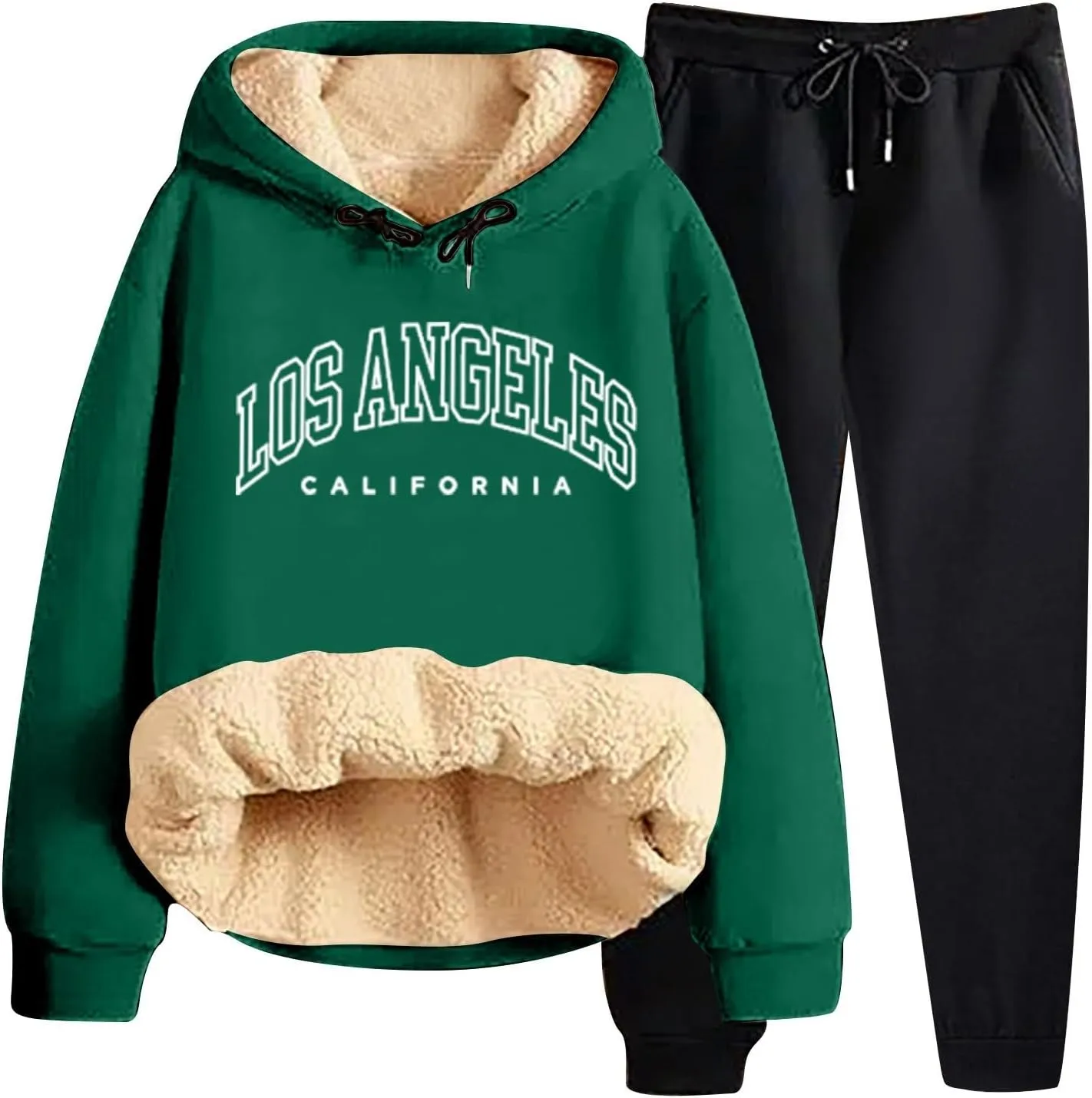 Women's Track Suit Set 2 Piece Sherpa Lined Long Sleeve Hoodies And Sweatpants Lightweight Fleece Sweatsuits Jogger