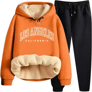 Women's Track Suit Set 2 Piece Sherpa Lined Long Sleeve Hoodies And Sweatpants Lightweight Fleece Sweatsuits Jogger