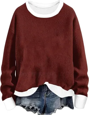 Womens Vintage Basic Oversized Crewneck Long Sleeve Tunic Sweatshirts Pullover Tops Fleece Casual Shirts Tops 2024
