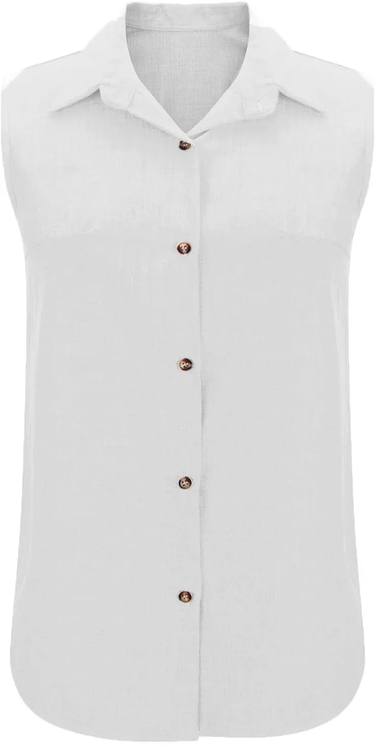 Women's Work Tops Button Down Linen Shirts Sleeveless Summer Blouses Business Casual Tshirts Trendy Tank Tops