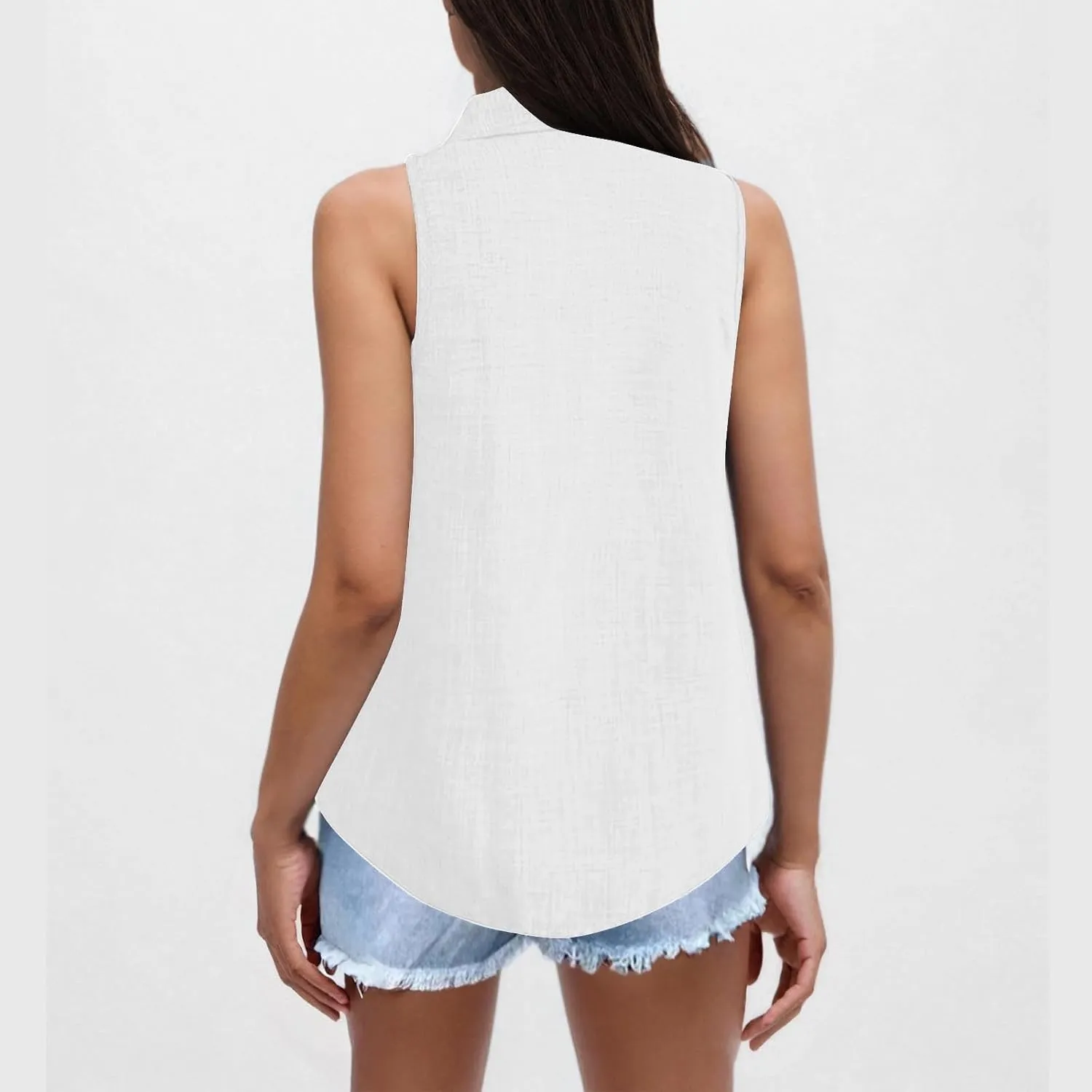 Women's Work Tops Button Down Linen Shirts Sleeveless Summer Blouses Business Casual Tshirts Trendy Tank Tops