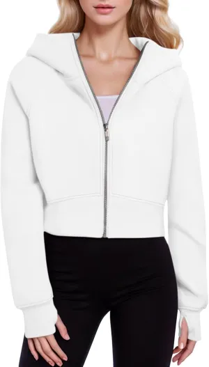 Womens Zip Up Hoodies Cropped Sweatshirts Fleece Jacket Fall Outfits Casual Hooded Y2k Top Winter Clothes 2024
