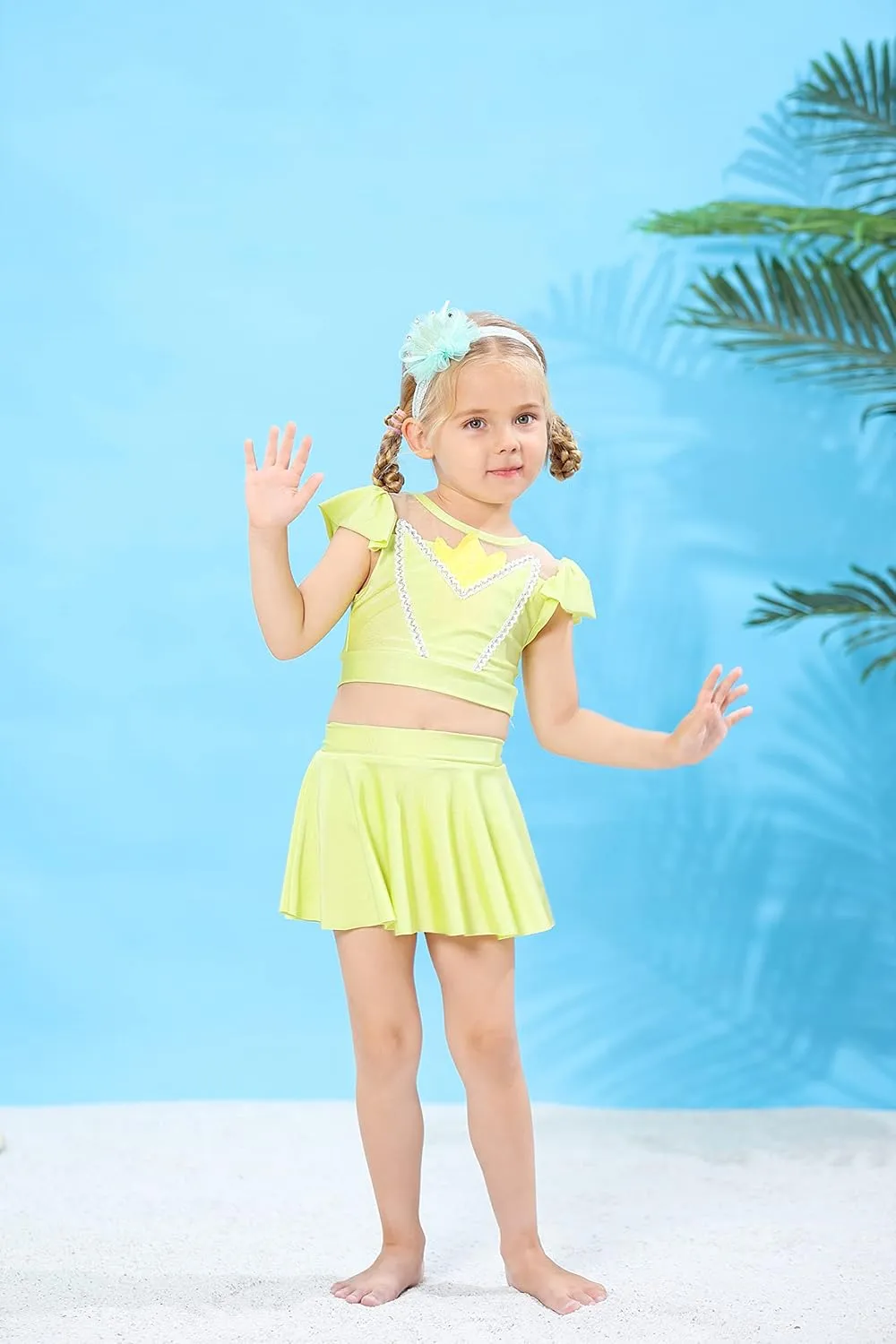 WonderBabe Girls Princess Two Piece Swimsuit Kids Bathing Suits Ruffles Fancy Swimwear Surf Beach Summer Swimming Tankini Set
