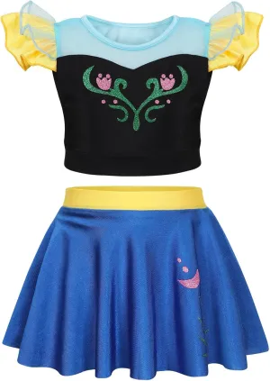 WonderBabe Girls Princess Two Piece Swimsuit Kids Bathing Suits Ruffles Fancy Swimwear Surf Beach Summer Swimming Tankini Set