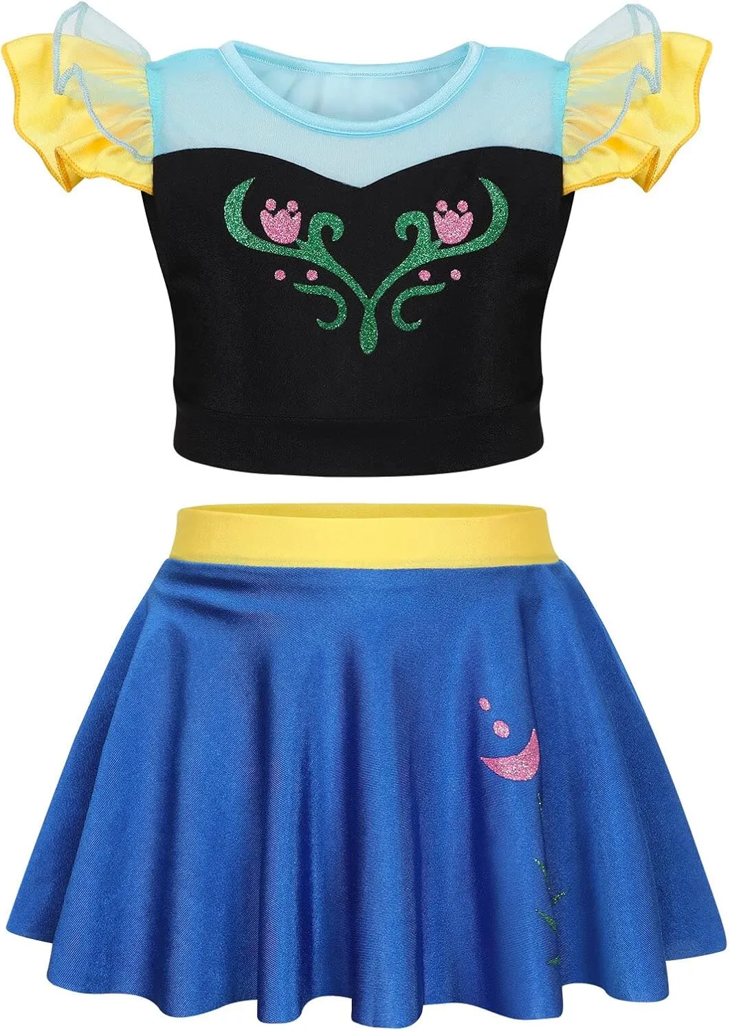 WonderBabe Girls Princess Two Piece Swimsuit Kids Bathing Suits Ruffles Fancy Swimwear Surf Beach Summer Swimming Tankini Set